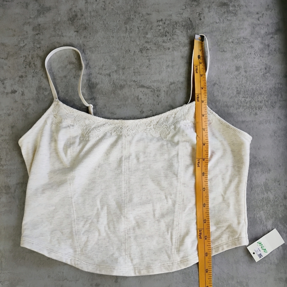 Superchill By Aerie Cotton Lace Corset Bra Top Womens Medium Heather Frost‎ Crop - Picture 7 of 10